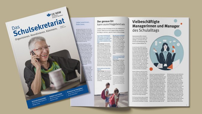 Magazincover, auf dem eine lächelnde Sekretärin am Telefon zu sehen ist.