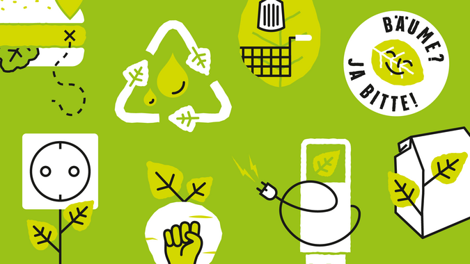 Verschiedene Icons der Kampagne auf grünem Grund