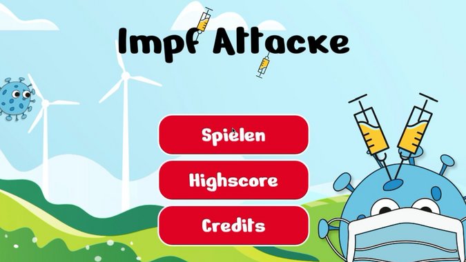 Startscreen des Online-Spiels Impfattacke mit Virus