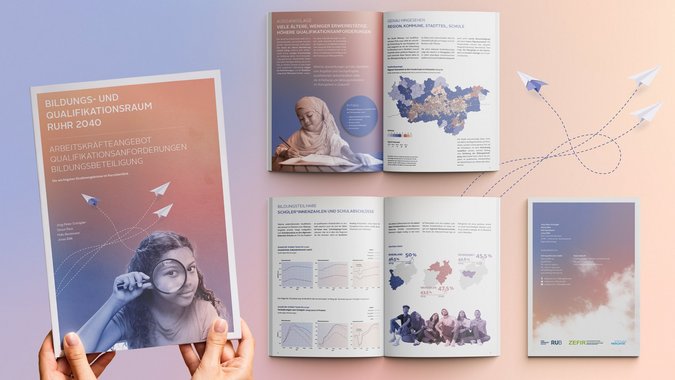 Ansicht der Titelseite und mehrerer Innenseiten mit Bildern und Grafike des Faktsheets